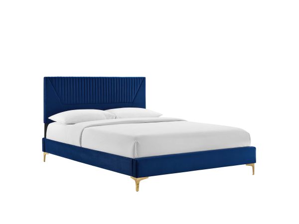 Modway Yasmine Channel Tufted Performance Velvet Full Platform Bed Gold Metal Legs