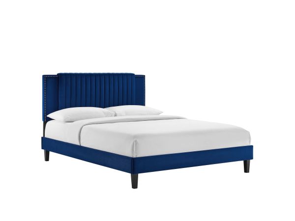 Modway Zahra Channel Tufted Performance Velvet Full Platform Bed Black Wood Legs