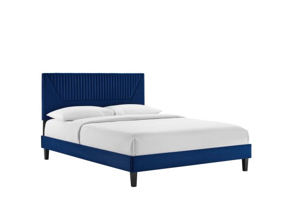 Modway Yasmine Channel Tufted Performance Velvet Full Platform Bed Black Wood Legs