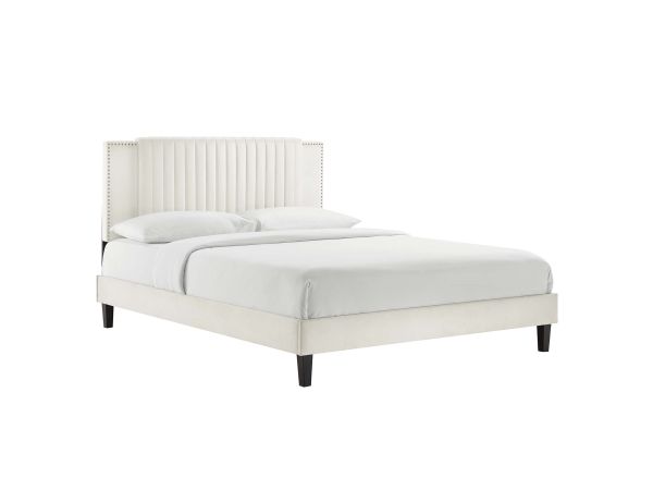 Modway Zahra Channel Tufted Performance Velvet King Platform Bed Black Wood Legs