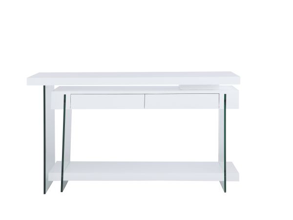 Chintaly Imports Modern Rotatable Glass & Wooden Desk w/ Drawers & Shelf in Gloss White