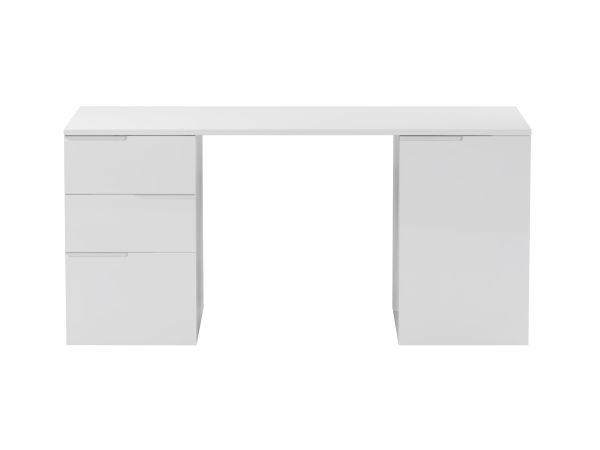 Chintaly Imports Modern Wooden Desk w/ 3 Drawers & 1 Door in Gloss White