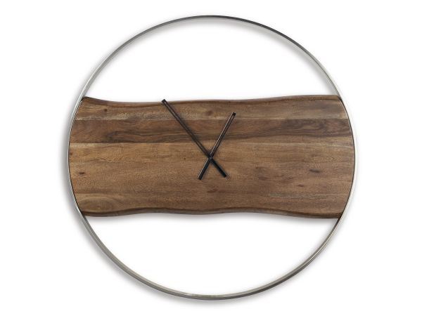 Ashley Furniture Panchali Wall Clock in Brown/Silver