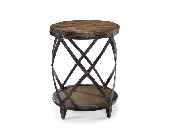 Pinebrook Round Accent Table in Distressed Natural Pine
