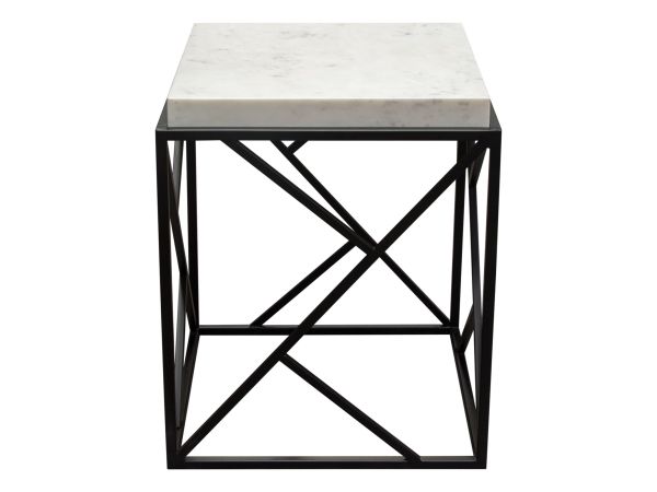 Diamond Sofa Plymouth Square Accent Table w/ Genuine Grey Marble Top & Black Metal Base