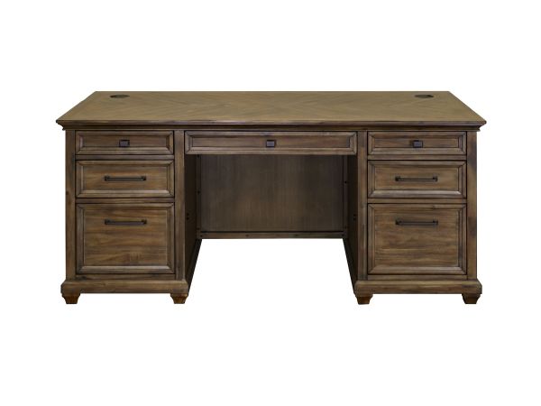 Porter Traditional Wood 68″ W Double Pedestal Desk in Brown