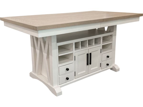 Americana Modern 72 In. Island Counter-Height Extendable Dining Table in Cotton