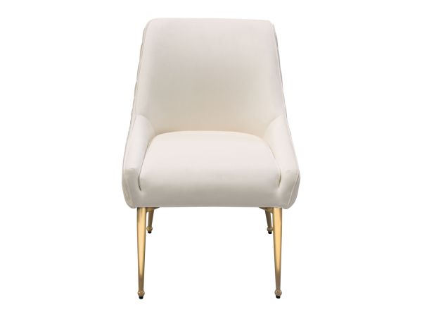 Diamond Sofa Quinn Dining Chairs w/ Vertical Outside Pleat Detail and Contoured Arm in Cream Velvet w/ Brushed Gold Metal Leg