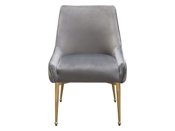 Diamond Sofa Quinn Dining Chairs w/ Vertical Outside Pleat Detail and Contoured Arm in Grey Velvet w/ Brushed Gold Metal Leg