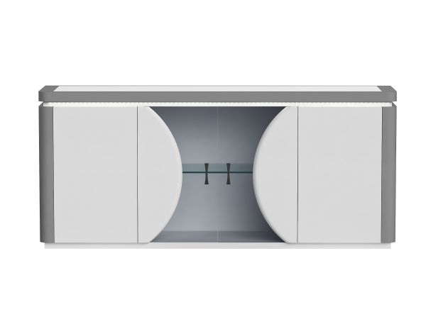 Chintaly Imports Rachel 2-Tone Contemporary Buffet w/ Tinted Glass Doors & LED Light in Gloss White/Gray