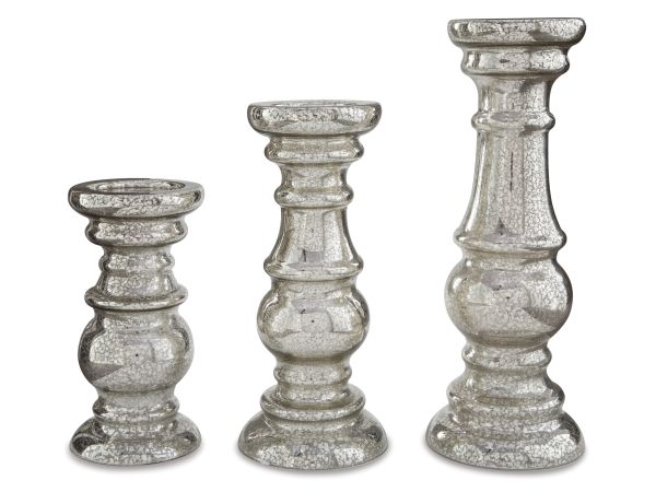 Ashley Furniture Rosario Candle Holder (Set of 3) in Silver