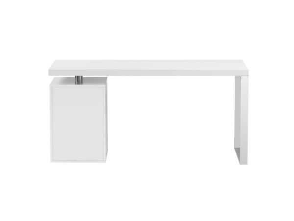 Chintaly Imports Rotatable Home Office Desk w/ Wooden Top & 3-Drawer Cabinet in Gloss White