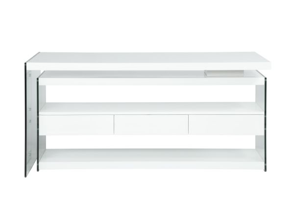 Chintaly Imports Rotatable Wooden Desk w/ 3 Drawers and 3 Shelves in Gloss White