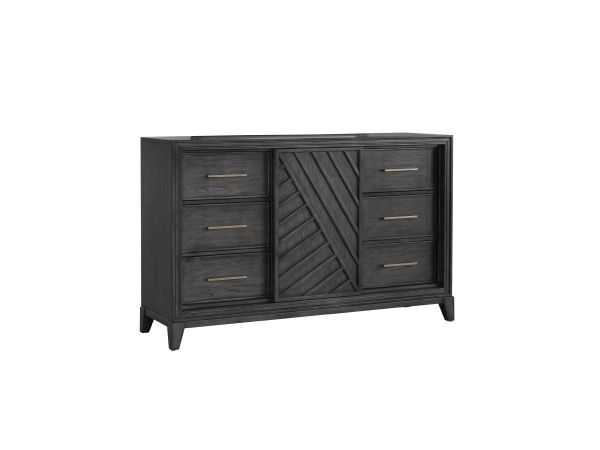 Samuel Lawrence Lenox 6-Drawer Sliding Door Dresser with Storage in Smoked Pearl