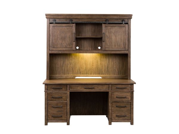 Liberty Furniture Sonoma Road Credenza & Hutch in  Weathered Beaten Bark