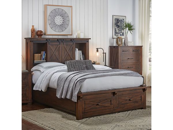 A-America Sun Valley Storage Headboard W/Storage Footboard in Rustic Timber 