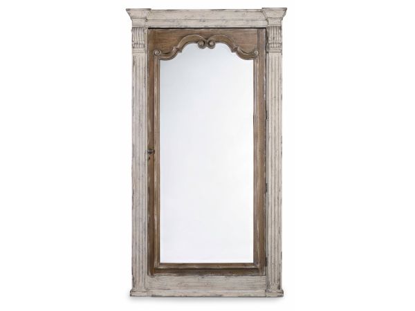 Hooker Furniture Chatelet Floor Mirror withJewelry Armoire Storage in Off-White