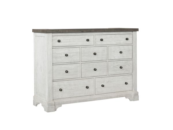 Samuel Lawrence Valley Ridge 10 Drawer Dresser in Distressed White Finish